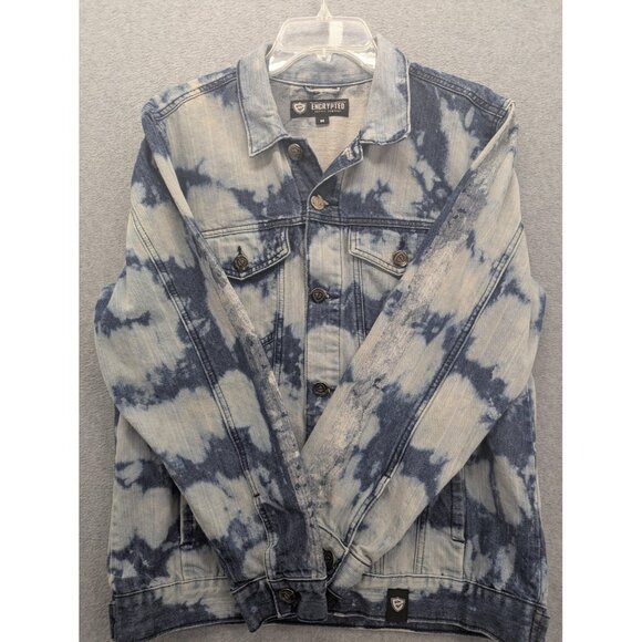 Encrypted Supply Company Jacket Mens Medium Blue Denim Tie Dye Trucker Jean Y2K - Picture 1 of 10